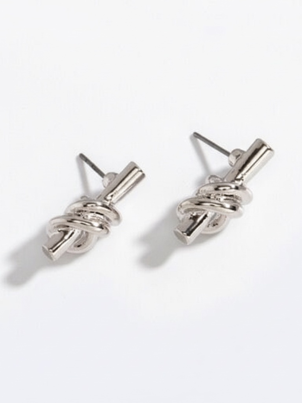 Womens Silver Knot Metal Bar Stud Earrings Unisex Adult